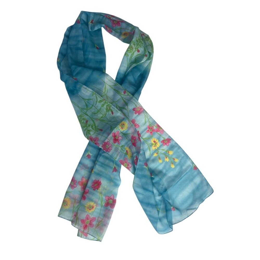 Accessory Street Floral Scarf Blue New Made In Italy Lightweight